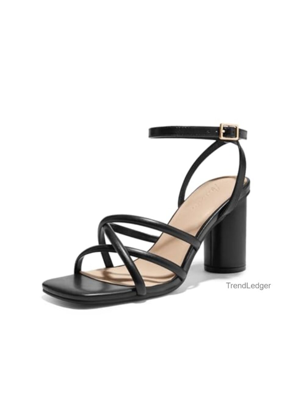 Chunky High Heel Sandals Square Open Toe Strappy Ankle Buckle Faux Leather